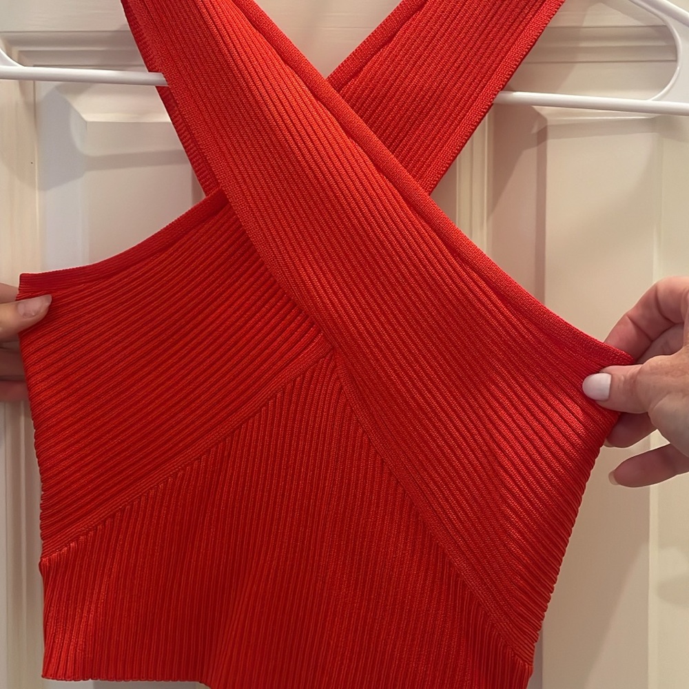 Day + Moon Women's Ribbed Red Cross-Back Top